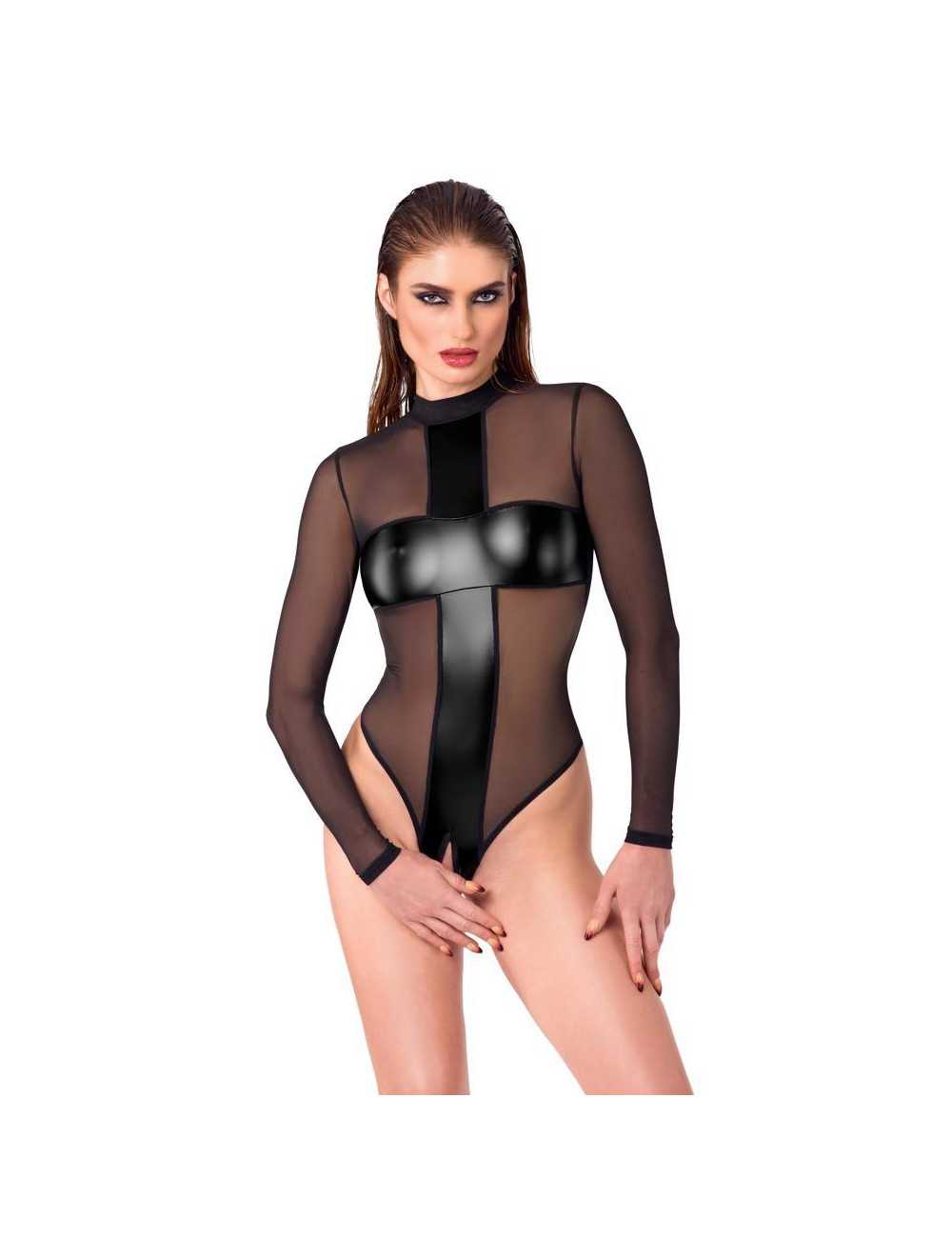 Noir Body Cross M - Bodystocking Bielizna przezroczysta powerwetlook COTTELLI