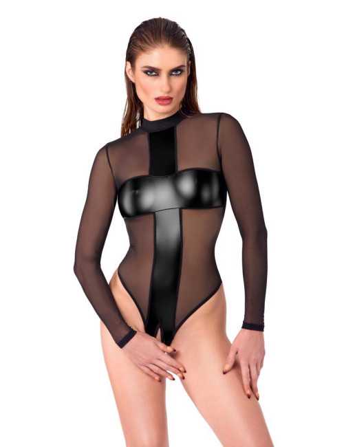 Noir Body Cross M - Bodystocking Bielizna przezroczysta powerwetlook COTTELLI