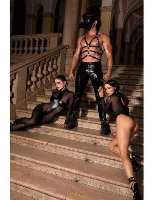 Noir Body Cross M - Bodystocking Bielizna przezroczysta powerwetlook COTTELLI