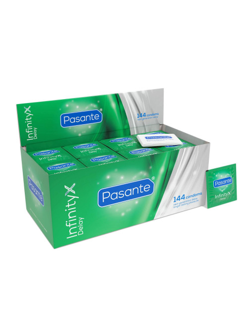 Pasante Infinity X Delay Clinic 144 szt. - Prezerwatywy opóźniające z benzokainą 8,5% CE