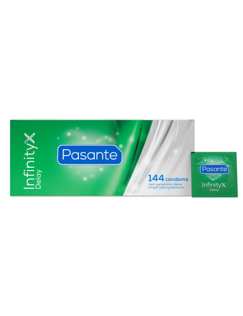Pasante Infinity X Delay Clinic 144 szt. - Prezerwatywy opóźniające z benzokainą 8,5% CE
