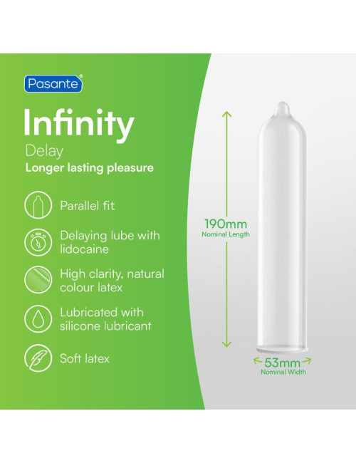 Pasante Infinity X Delay Clinic 144 szt. - Prezerwatywy opóźniające z benzokainą 8,5% CE