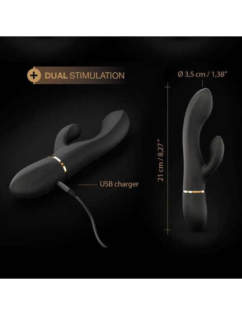 GLAM RABBIT - Wibrator Króliczek z Silikonu Medycznego, Czarny, Wodoodporny, USB, 10 Trybów