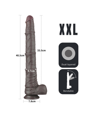 16'' Dual Layered Bendable Silicone Cock XXL(Black)