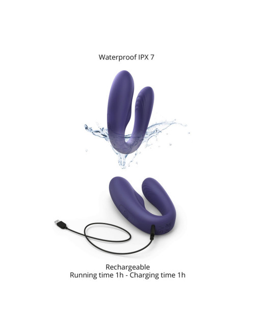 MATCH UP MIDNIGHT INDIGO - Wibrator silikonowy podwójny, zdalnie sterowany, wodoodporny