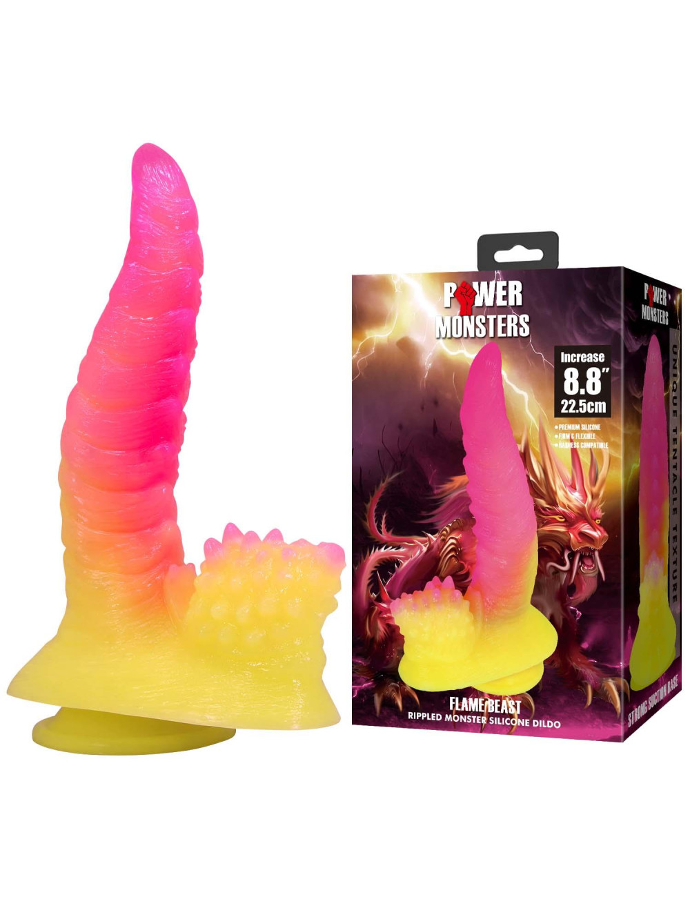Power Monsters Flamebeast – 22.5 cm Rippled Monster Silicone Dildo