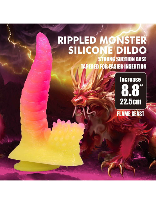 Power Monsters Flamebeast – 22.5 cm Rippled Monster Silicone Dildo