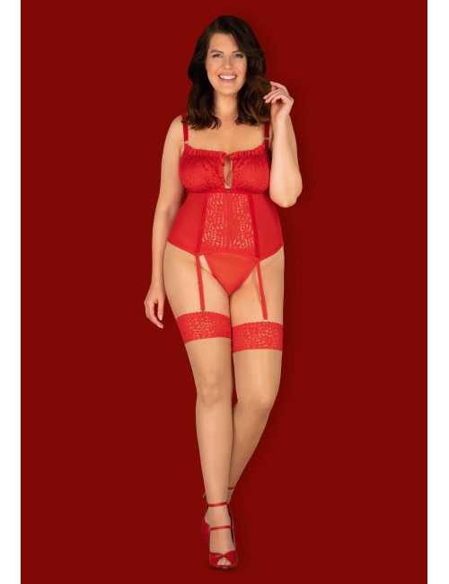 Obsessive Blossmina - Elegancki gorset ze stringami 6XL/7XL