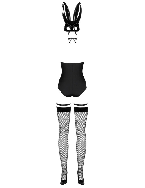 Obsessive Bunny Kostium – czarne body, maska, podwiązki i pończochy S/M