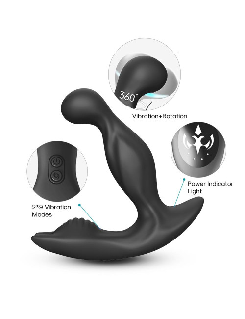 Bat King Black - Masażer prostaty i zabawka analna, wodoodporny USB, 9 trybów wibracji, 5 prędkości obrotu