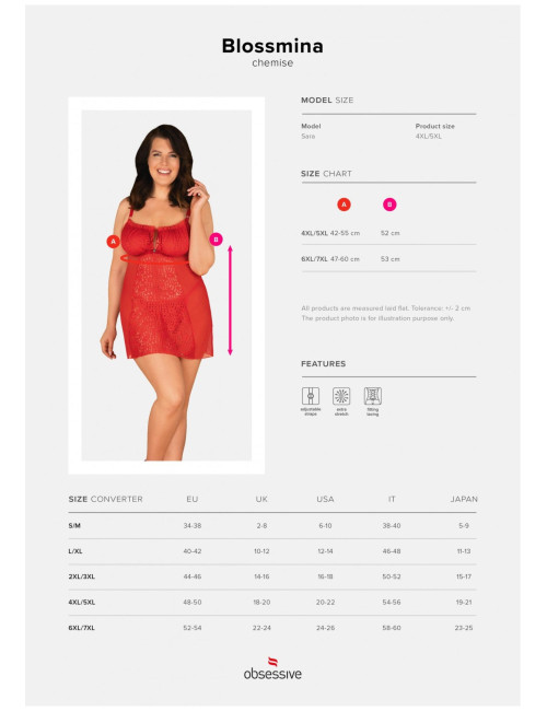 Obsessive Bielizna Blossmina Koszulka i Stringi 6XL/7XL
