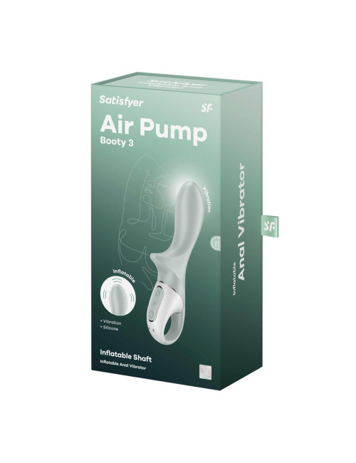 Air Pump Booty 3 greygreen – Wibrator anal z nadmuchiwanym trzonem, silikon bezpieczny dla ciała, 12 programów