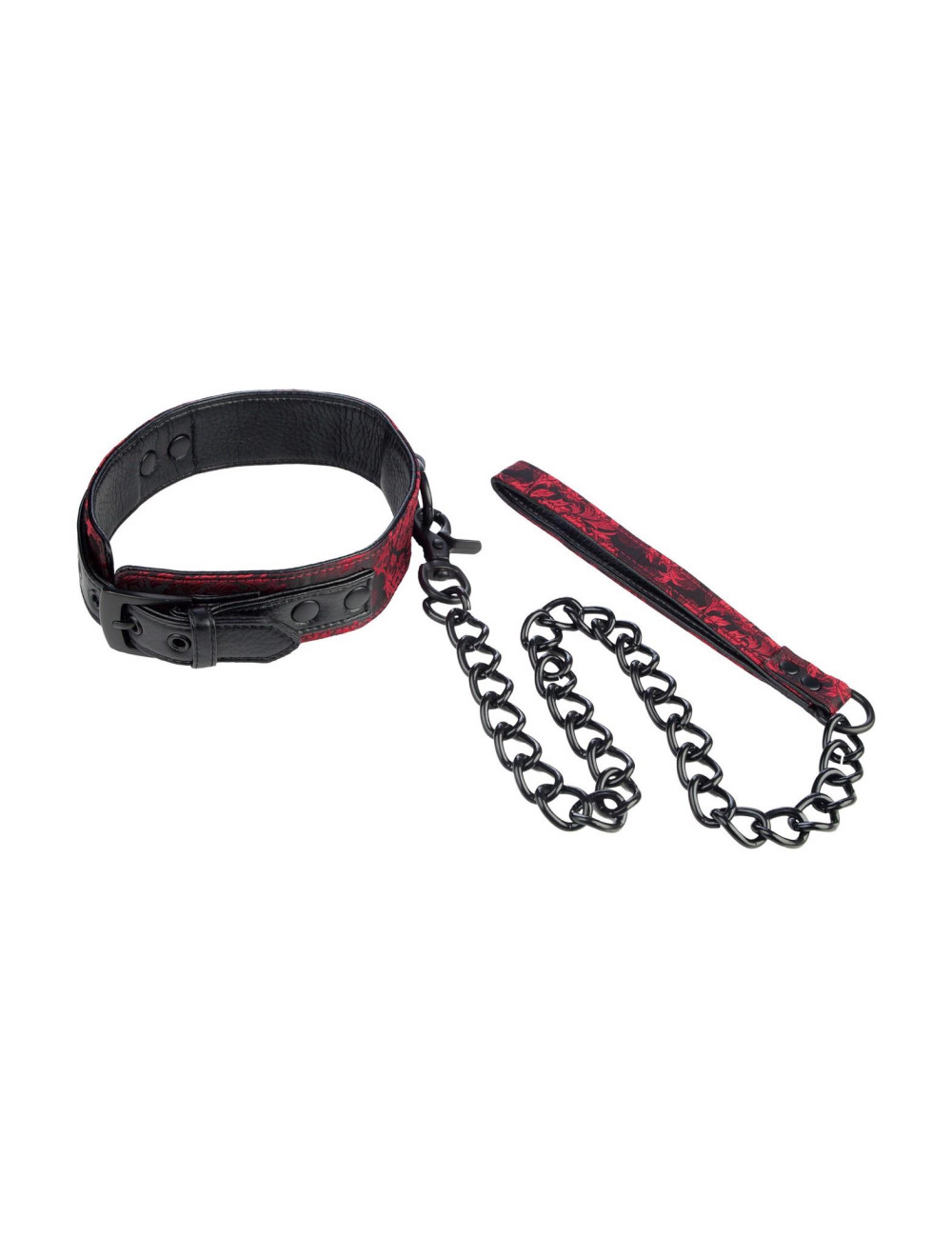 Kagańce BDSM Scandal Collar z Smyczą – czarne, dwustronna obroża z bezpiecznym uchwytem