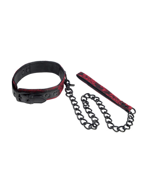 Kagańce BDSM Scandal Collar z Smyczą – czarne, dwustronna obroża z bezpiecznym uchwytem