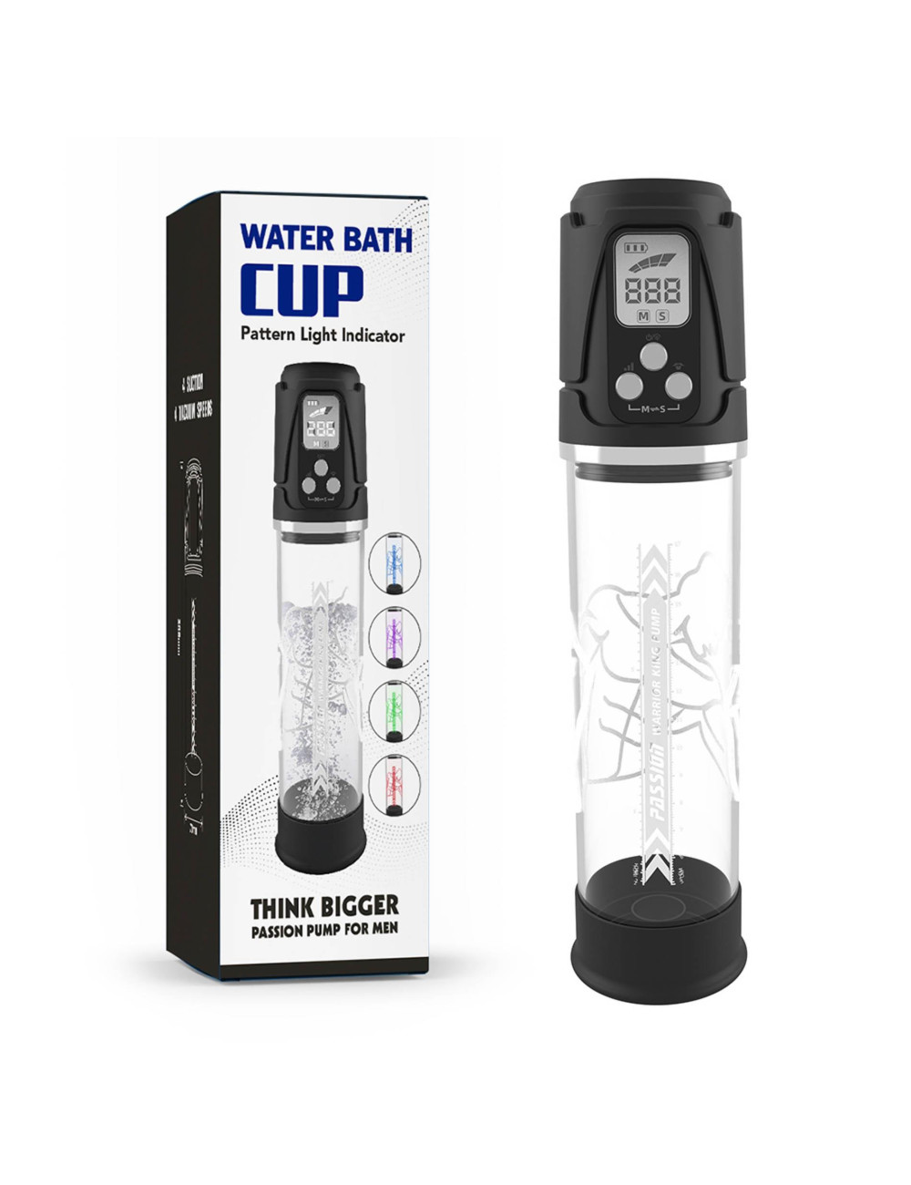 PASSION PUMP - Pompka automatyczna wodoodporna z LED, 4 poziomy zasysania, dla mężczyzn, Zabawki i Pompki
