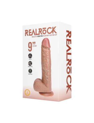 Vibrating Regular Straight Cock with Balls - 23 cm - Tan