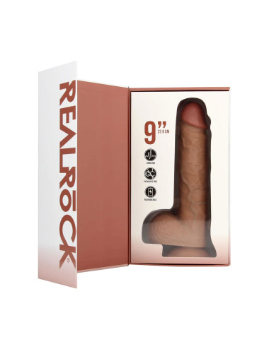 Vibrating Regular Straight Cock with Balls - 23 cm - Tan