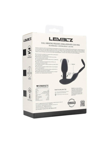 Dual Vibrating Remote Rotating Beads Silicone Prostate Stimulator with Cock and Ball Ring - Black