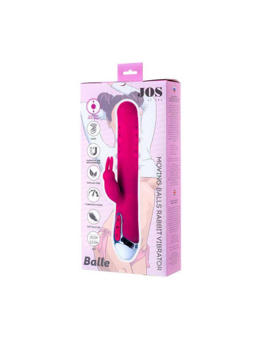 JOS BALLE, Vibrator with clitoral stimulator with moving balls, silicone, pink, 23 cm