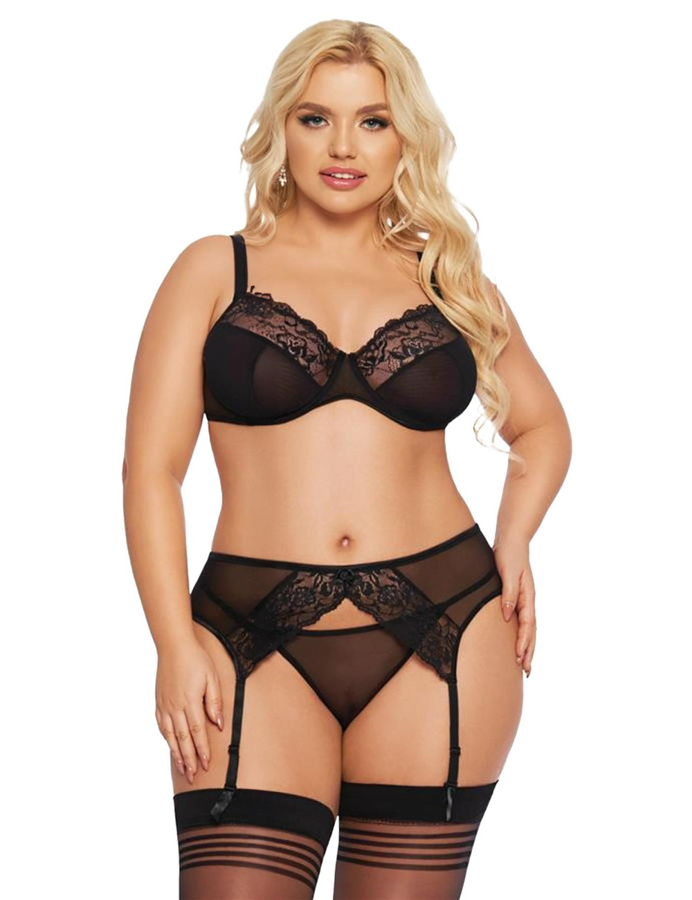 Softline Peniuar Ramona Czarny 3XL - Zmysłowa bielizna