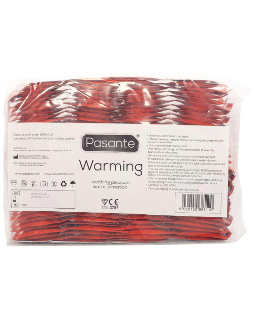 Pasante Warming Prezerwatywy – Pakiet hurtowy 144 szt. Rozgrzewające, Stymulujące, Żebrowane, Wegańskie