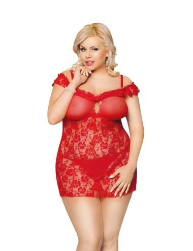 SoftLine Collection Veronica Plus Size Czerwona Babydoll 3XL