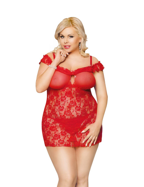 SoftLine Collection Veronica Plus Size Czerwona Babydoll 3XL