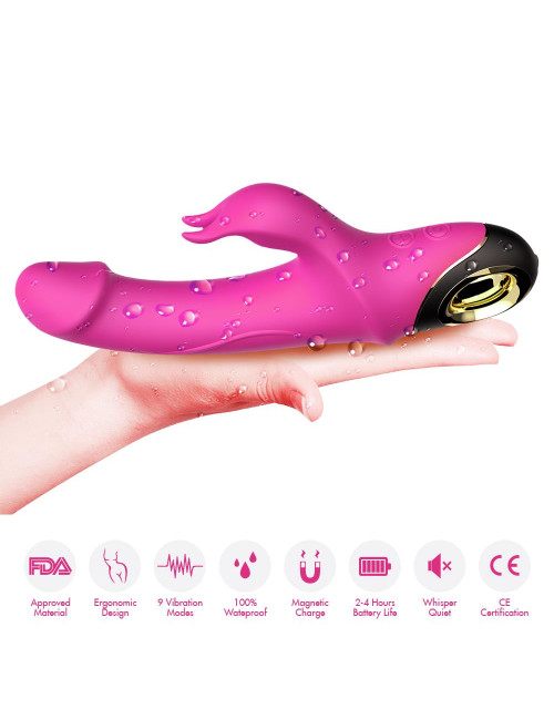 Meteror Pink – Zabawka wibrator króliczek silikonowy, wodoodporna, 2 silniki, 9 trybów