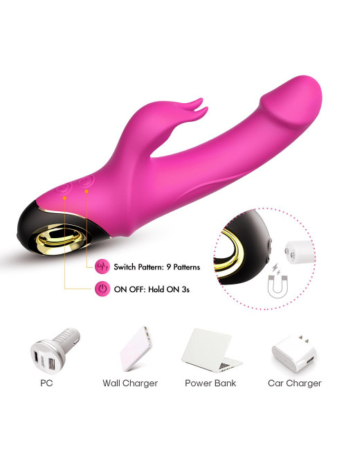 Meteror Pink – Zabawka wibrator króliczek silikonowy, wodoodporna, 2 silniki, 9 trybów