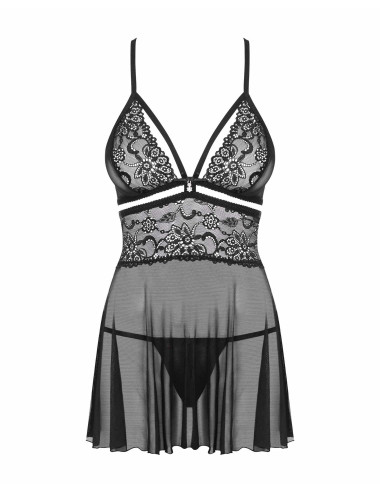 Bielizna-838-BAB-1 babydoll i stringi czarna  S/M