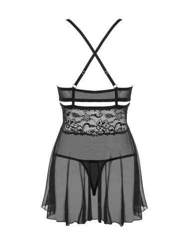 Bielizna-838-BAB-1 babydoll i stringi czarna  S/M