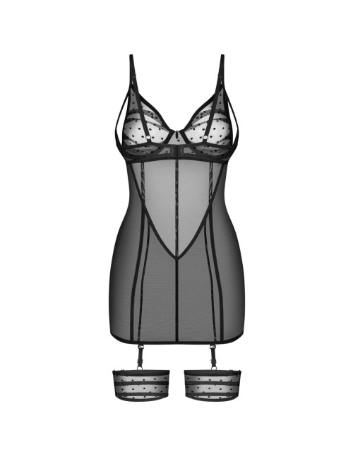 Czarna koszulka nocna ze stringami Obsessive Nuites 2XL/3XL