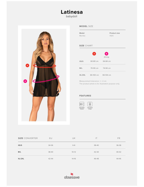 Babydoll i stringi Latinesa XL/2XL Obsessive