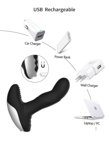 Wibrator-Silicone Massager USB 7 Function + Pulsator / Heating BLACK
