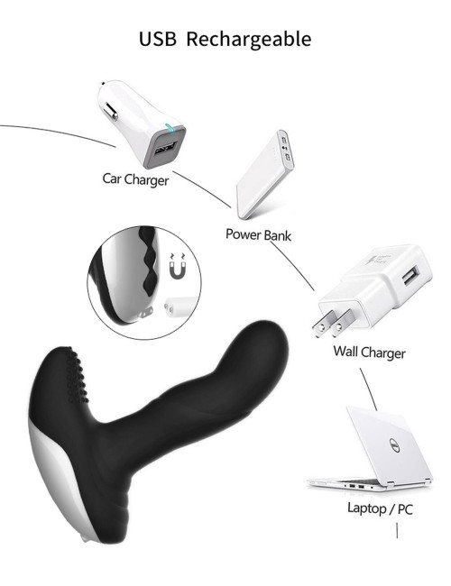 Wibrator silikonowy Massager USB 7 funkcji, pulsator, ogrzewanie, pilot - masażer prostaty / punktu G, wodoodporny