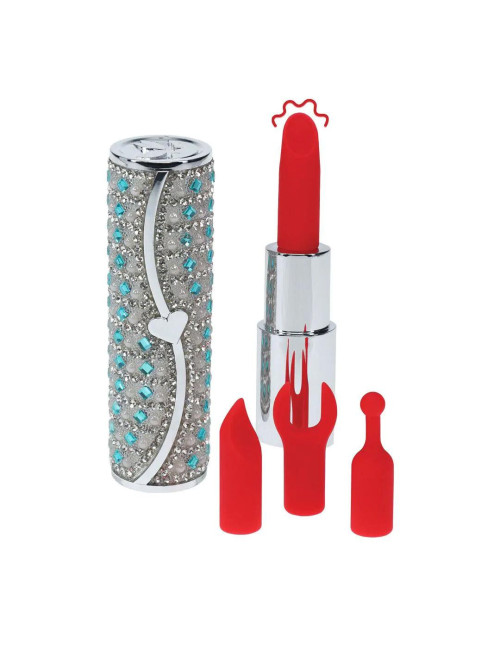 Tiffany Lipstick Mini Wibrator z 4 końcówkami - Blue - Zabawki / Wibratory / Mini