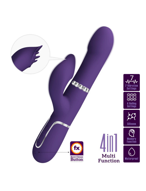 PRETTY LOVE Falin - Wibrator Króliczek Dark Purple, 7 trybów, 4 ruchome koraliki, Funkcja pamięci, silikon