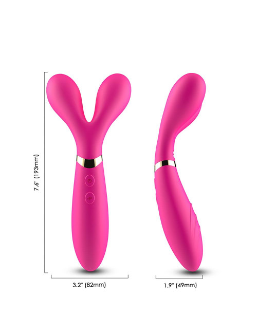 Y-Wand Pink - Wibrator 2 ramiona, 9 trybów, wodoodporny, silikon medyczny – Zabawki, Wibratory