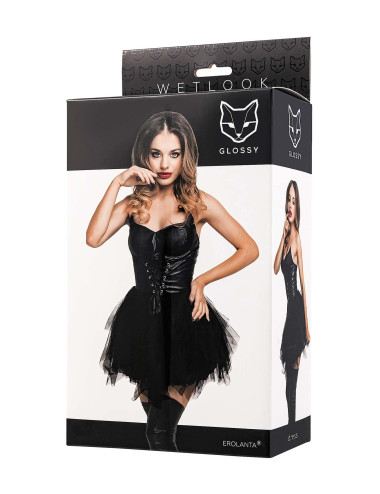 Glossy Elisia, dress, wetlook, black, M