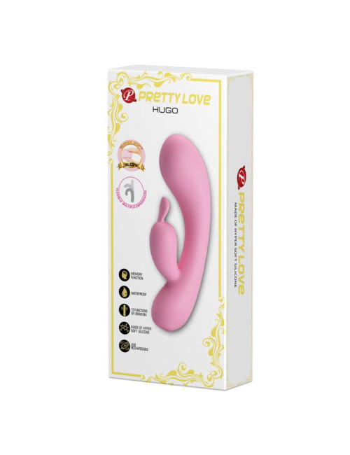 Pretty Love Hugo: Wibrator Króliczek - 12 funkcji, silikon, USB, punkt G