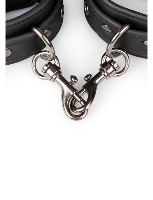 Kajdanki czarne skórzane PU - BDSM, regulowane 11-28 cm, dla par