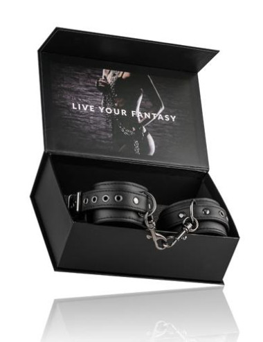 Kajdanki-Black Leather Handcuffs