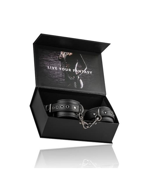 Kajdanki czarne skórzane PU - BDSM, regulowane 11-28 cm, dla par