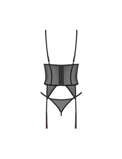 Obsessive Euridia Gorset i Stringi M/L - Czarna Bielizna