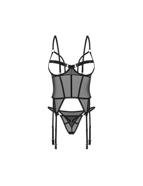 Obsessive Euridia Gorset i Stringi XL/2XL - Czarna Bielizna