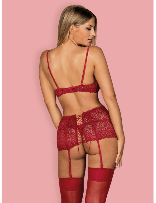 Obsessive Lividia – Czerwony 3-częściowy komplet bielizny S/M