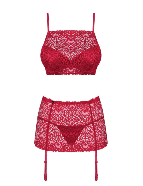 Obsessive Lividia – Czerwony 3-częściowy komplet bielizny S/M