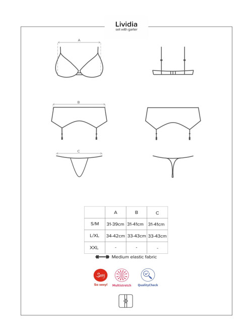 Obsessive Lividia – Czerwony 3-częściowy komplet bielizny S/M