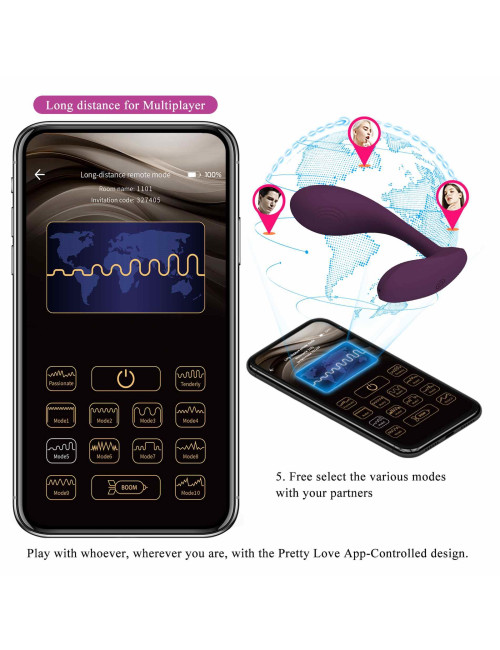PRETTY LOVE Baird Purple – Wibrator z Aplikacją, Zabawki Wibratory 12 Trybów Wibracji