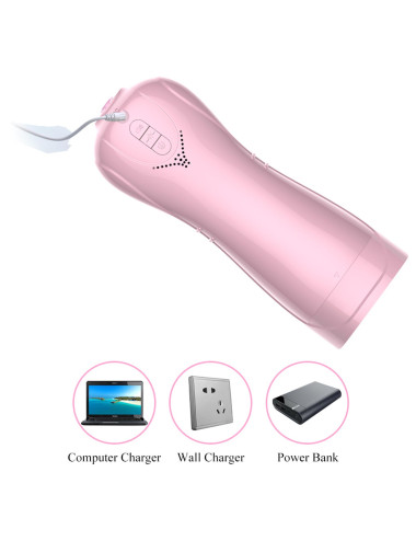 Masturbator-Vibrating and Flashing Masturbation Cup USB 7+7 Function / Talk Mode (Pink)